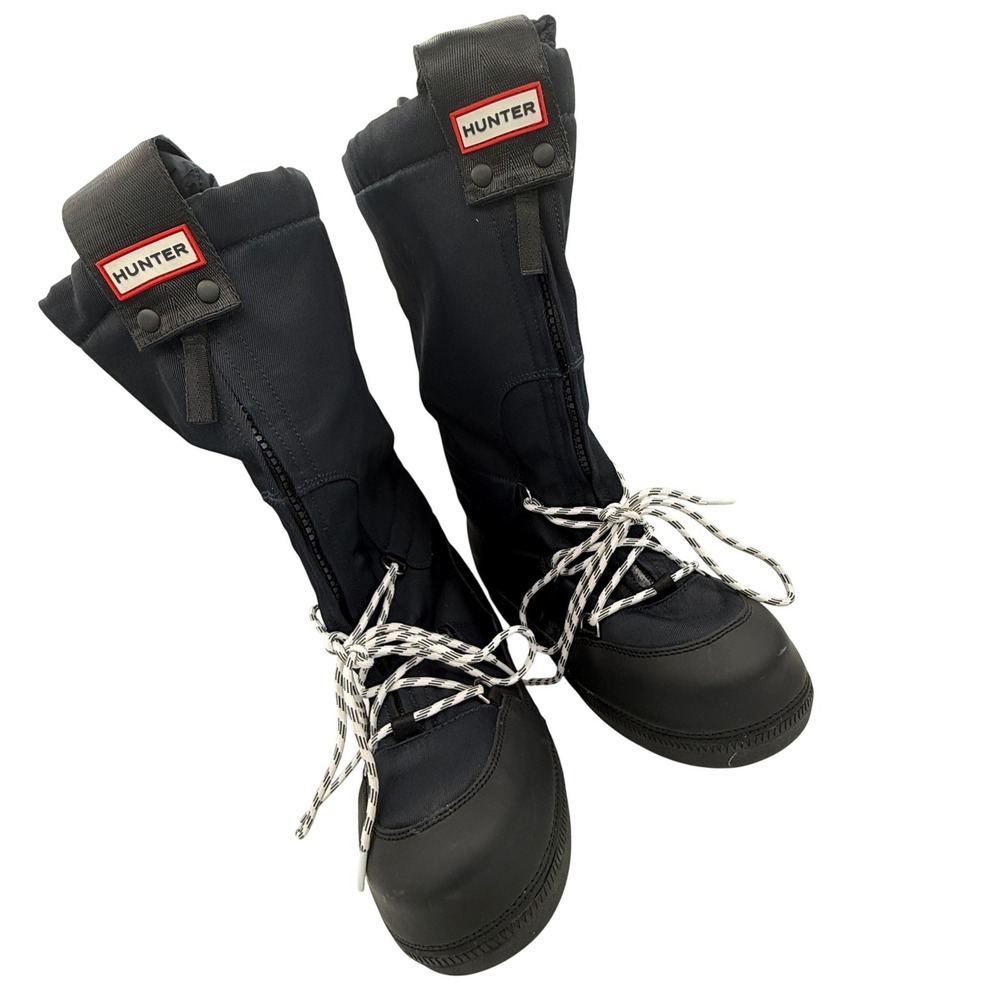 Hunter Original Snow Boots Black Nylon Tall Winter Zip Lace Up Boots